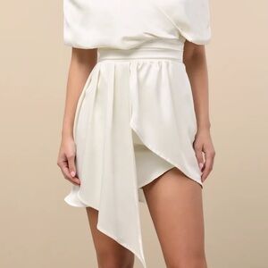 Lulus - Always Celebrating Ivory Satin Off-the-Shoulder Mini Dress